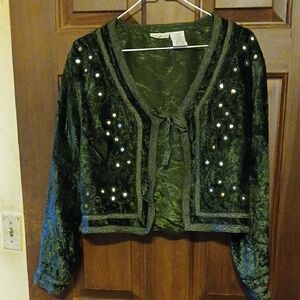 Green Velvet Cardigan with Mirror Accents